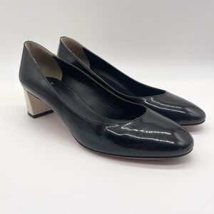 Fendi Authentic Women’s Black Patent Leather Block Heel Pumps Size 36.5 Designer